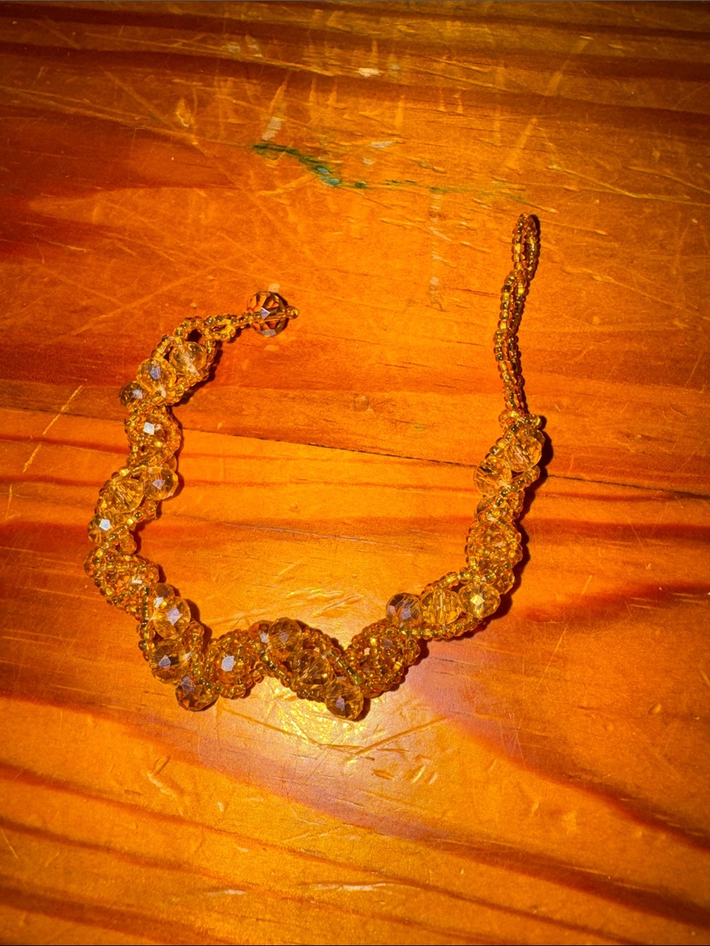 Gold Crystal Beaded Bracelet - Twisted Faceted Style